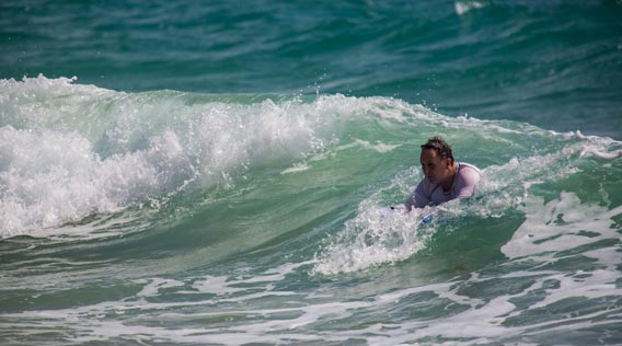 Body boarding in the waves