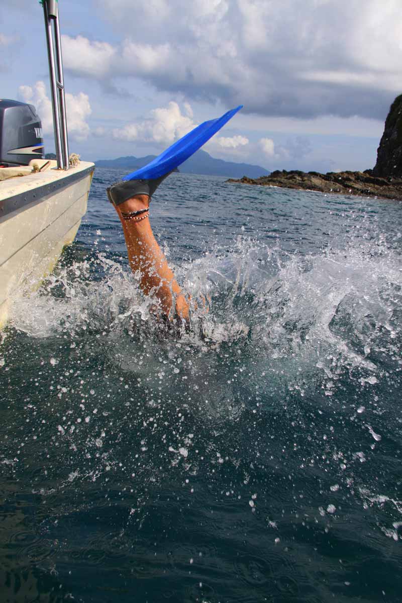 Diver falling backwards into the water 