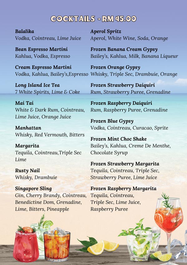 Cocktail RM45 Price List
